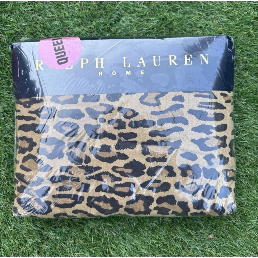 Vintage Ralph Lauren Aragon Leopard Queen Fitted Sheet NOS Safari Animal Print